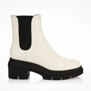 Stuart Weitzman Norah White Leather Chelsea Boots